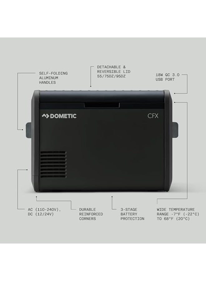 دوميتك دومتيك CFX5 75DZ – صندوق تبريد كهربائي مزدوج المناطق بسعة 75 لتر – تحكم عبر التطبيق – يعمل على 12/24 فولت و110/240 فولت – صندوق تبريد ضاغط للسيارة والتخييم والمنازل المتنقلة أو القوارب - Image 2